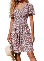 CUPSHE Women's Floral Print V-Neck Short Sleeve Mini Dress Women's Size XL
