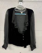 90s Velvet & Mesh Ruffle Blouse