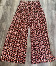 Rust Leaf Palazzo Printed Pants Red High Rise Wide Leg Womens L