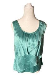 Talbots‎ Light Teal 100% Silk Satin Ruffled Scoop Neck Tank Top Size 6