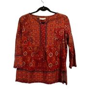 Coldwater Creek orange and red boho pleated t-shirt S