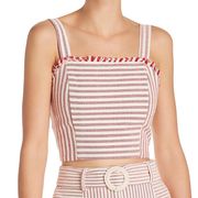 NWT  Womens Ivory Striped Smocked Fringe Crop Top Shirt - L