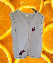 Grandma Chic Blair Bird and Dog Full Zipper Sweater Vest‎ Size Medium