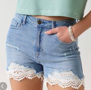 Crochet-Trim Jean Shorts