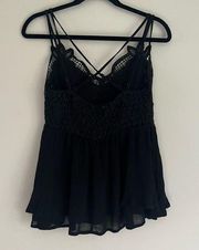 Listicle black babydoll lace tank