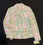 $275 NWT VTG Lilly Pulitzer S Blazer Jacket Y2K Barbie Madras Plaid Pink Green