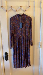 Long Sleeve Paisley Dress US L