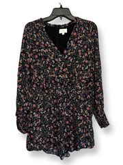 Lost And Wander Womens Wrap Romper Black Floral Lined Rayon Long Sleeve M New