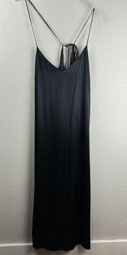 Whimsy + Row Slip Dress Women Large Black Silky Satin Maxi