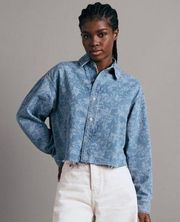 NEW Rag & Bone Laser Floral Oversize Denim Crop Shirt