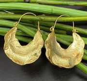 Unsigned Gold Foiled Hammered Chunky Hoop Statement Earrings