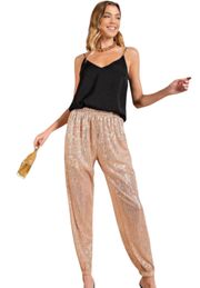 Gold Pull On Style Sequin Jogger Pants Women’s Size Medium