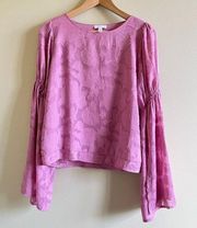 Leith Pink‎ Floral Textured Bell Sleeve Womens Size