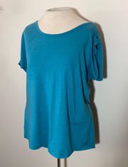 work out shirt top tunic shoulder detail M short sleeve turquoise blue