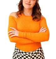 Daydreamer Women's Orange Rebel Girl Cold Shoulder Thermal Crop Top size XS