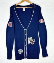 Disney Parks Mickey University Varsity Cardigan Sweater Size Medium Navy Blue