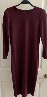 Vince Knit Dress Maroon Shiraz 3/4 Sleeve Fitted Sheath Dress Zipper Back