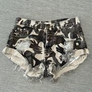 Mustard seed camouflage cut off denim shorts size XS