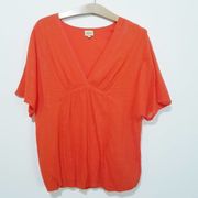 Ella Moss Orange Summer Blouse Beach Wear Top V Neck