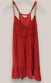 Maurices Crochet Tiered Babydoll Mini Dress women's size large, red, LIKE NEW
