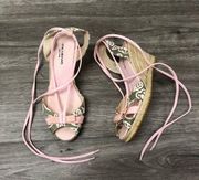 Eric Michael Lace-up Wedges Pink/Gray Size 10