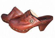 Frye Audra Button Clog Heel Size‎ 7 Brown Leather Studs Mules.