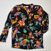 Joie Sheer Silk Tropical Floral Button Down XS