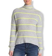 Abound Grey yellow stripe mock neck ribbed sweater