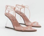 GOOD AMERICAN Cinderella Clear Wedge Heel in Dusty Pink NEW Khloe Kardashian 8.5