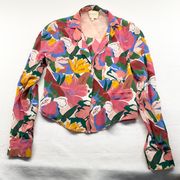 RARE Sezane Florence Shirt Silk blue pink white yellow floral SZ34 bust34 US2