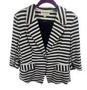 Monteau Women's Single Button Blazer Striped 3/4 Sleeve black white Medium