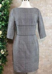 Stella McCartney Houndstooth Plaid Boat Neck Wool Blend Dress Gray 40 US 4/6