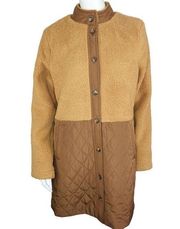 Susan Graver Weekend Polar Fleece Mixed Media Coat Camel X-Small Sherpa NWOT