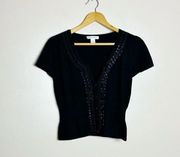 Black WHBM Silk Blend Beaded S/S Cardigan Size S EUC