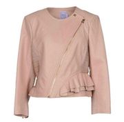 Hervé Léger by max azria Mila Bandage Ruffled Leather moto Jacket Antique Rose