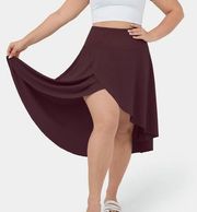 Halara High Waisted Ruffle High Low Flowy Plus Size Skirt in Deep Crimson NWT