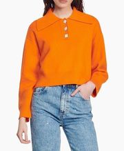 Sandro Menton Jewel Button Crop Polo Sweater- New