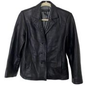 Geoffrey Beene Sport Black Leather Buttons Women Jacket Sz S