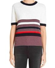 Rag & Bone $295 Merino Wool Red Beige  Striped Short Sleeve Crew Neck Sweater