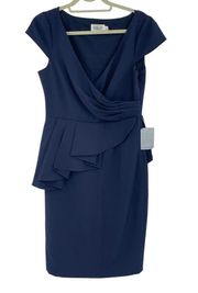 NWT ELIZA J Draped Panel Short Sleeve Dress In Navy Cocktail Size 8