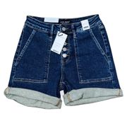 NWT  Dark Wash High Waist Button Fly Cuffed Denim Shorts Size Small