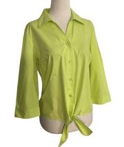 Christopher & Banks Women Sz Small Petite Green Shirt Collar Tie Front (16-238P)