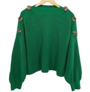 TopShop Green Boxy Crop Knit Sweater Balloon Button Shoulders