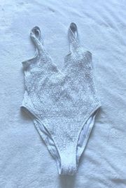 White Textured One Piece Swimsuit