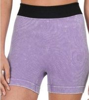 New! Zenana Seamless Shorts Ribbed Stretch Purple L