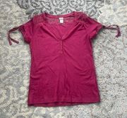 Route 66 Lace Top Short Sleeve Tee Maroon XL