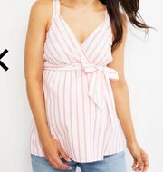 Motherhood Maternity Pink Striped Smocked Back Tank Top