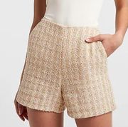 New Express High Waisted Metallic Tweed Shorts in beige gold size 10