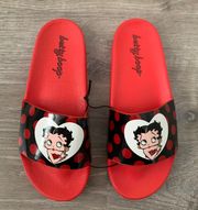 NWT  Slides Sandals Slip On Retro Polka Dots Red Black White Heart Size 10