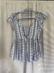 Patterned Blouse Short Sleeve Tee Shirt